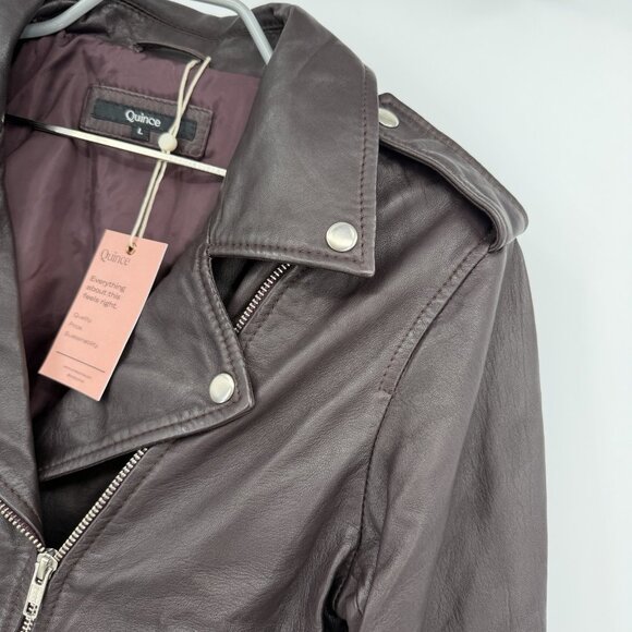 Quince Women's Port Leather Motorcycle Jacket size L Large Sheep Leather Belted - Picture 6 of 12